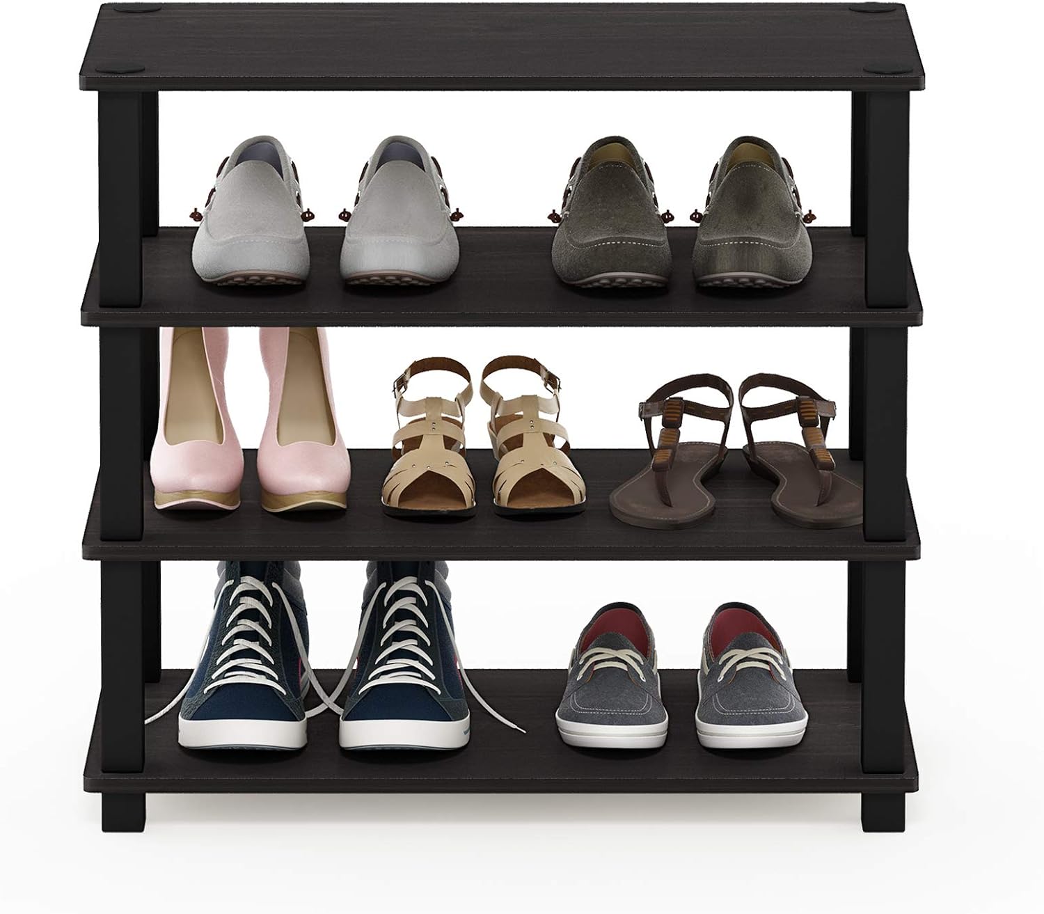 Furinno Turn-S-Tube 4-Tier Shoe Rack, Espresso/Black