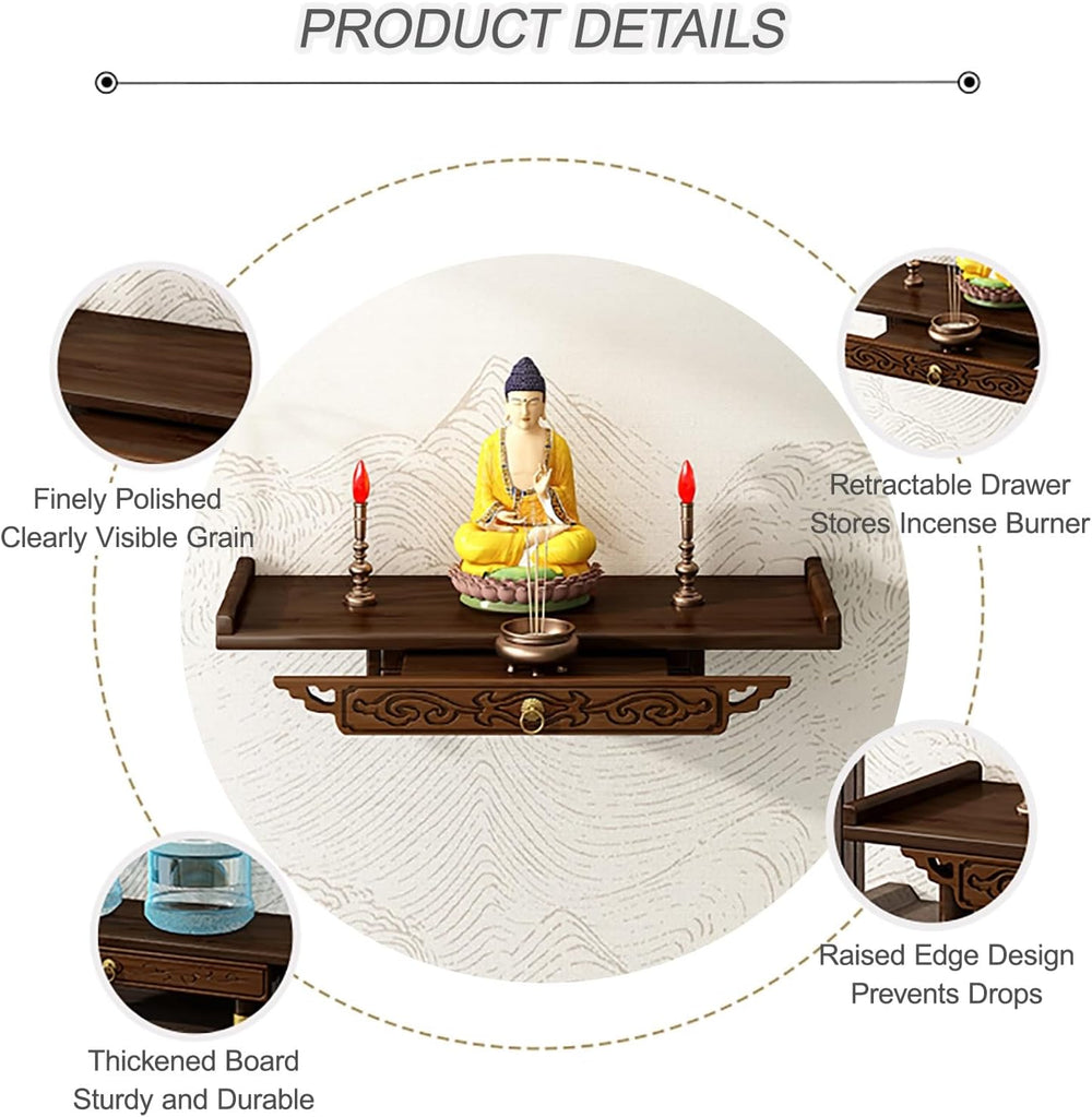 Prayer Altar Personal Shrine Stand Wall-Mounted Buddha Altar Shelf Stand, wit...