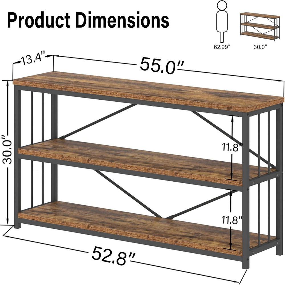 LVB Industrial Console Entryway Table, Metal Wood Rustic Brown, 55 in | Farmh...