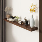 48" Rustic Walnut Wood Floating Shelves, 8 Inch Deep Wall Shelves for Home Decor, Wall Mounted Floating Shelf with Invisible Bracket, Heavy-Duty Storagefor Living Room, Bedroom, Kitchen, Set of 1