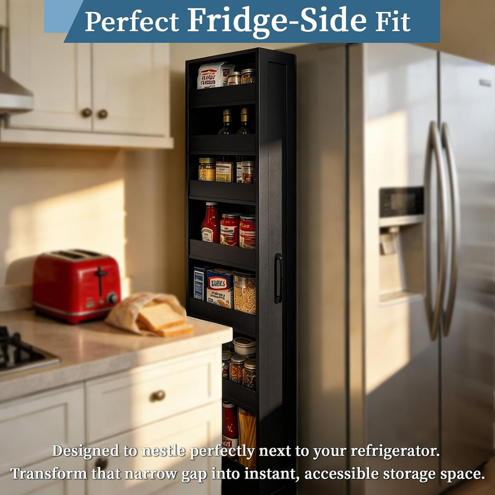JOYSOURCE Narrow Rolling Storage Cart 8 inch Pull-Out Rack Black Pantry | 71&...