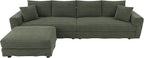 KEIKI 102.4" Sectional Couches, Modern Comfy Upholstered Sofa Cloud Couch, Deep Seat 4 Seat Sofa Set with Soft Pillows and Movable Ottoman for Living Room, Apartment, Office, Green