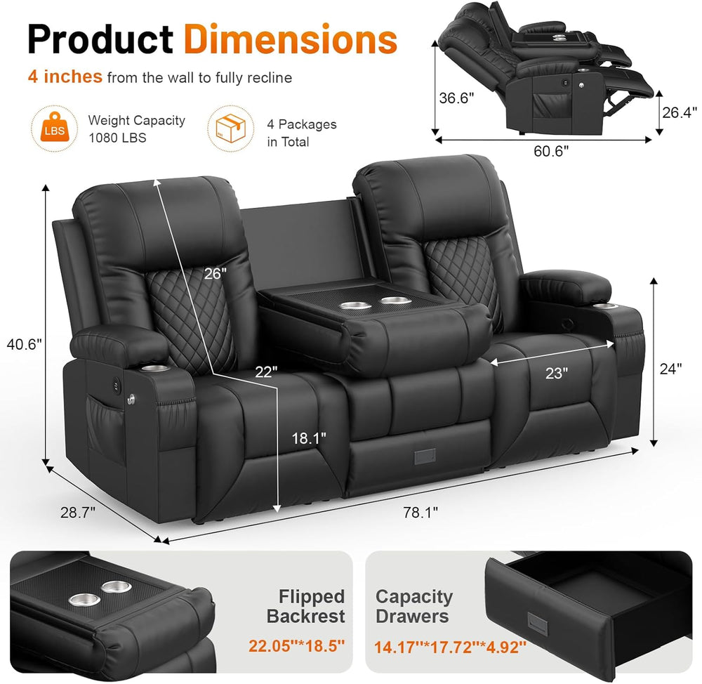 FURNIMAT Loveseat Recliner Sofa, Modern Dual Reclining Sofa with Flip Back Co...