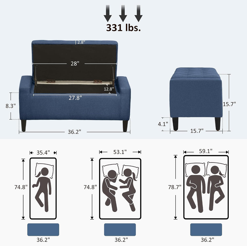HOMCOM 36" Ottoman with Storage, Lift Top Rubberwood Legs 330 lb Dark Bl...