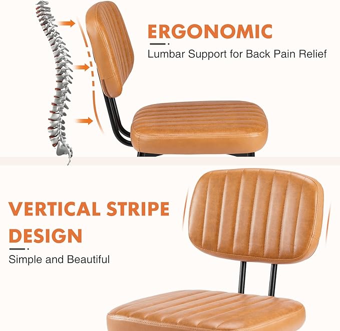 Sweetcrispy Dining Chairs Set of 6, Upholstered Mid Century Modern Kitchen Accent Chairs with Faux Leather Cushion Seat & Metal Legs for Home Office, Living Room - Brown