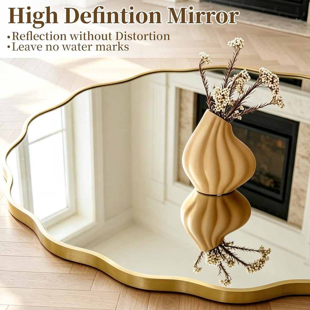 HOMECOOKIN 28" Wavy Round Wall Mirror, Gold Scalloped Circle Mirror Edge...
