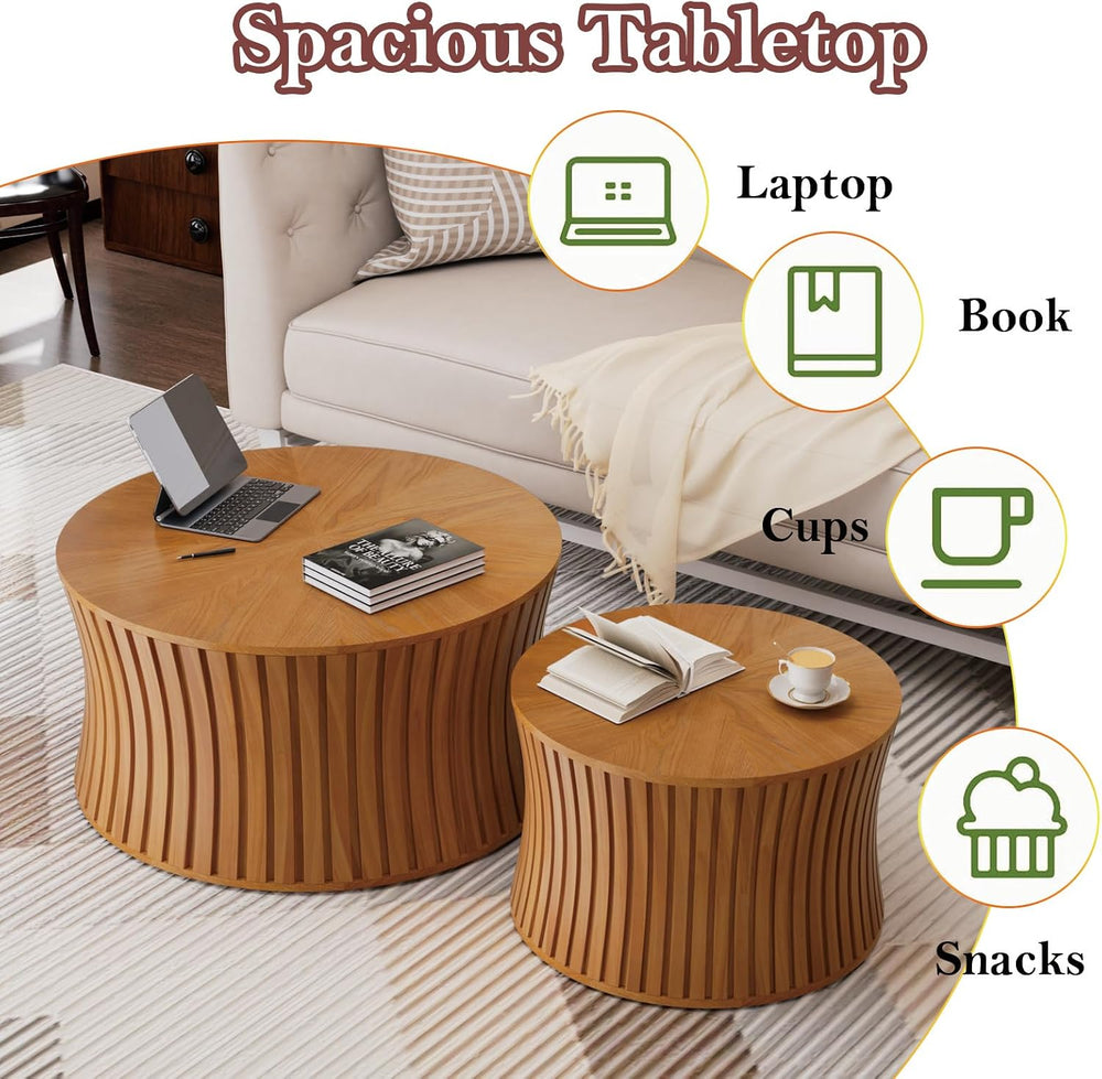 Nesting Coffee Table with Anti-Skid Pad (B 26.37+19.68in, Multicolor) | Solid...