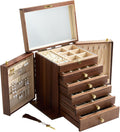 6-Layer Black Walnut Wooden Jewelry Box with Lock and Key, Large Luxury Jewelry Organizer Box for Women, Ideal Christmas Gift for Wife, Mom or Her, Earring & Necklace Storage with Ring Trays