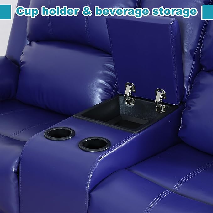 Recliner Sofa Set Couches for Living Room Chair Semi PU Fabric Living Room Furniture Sets, Adjusted Loveseat Reclining Couch Furniture Sofa Set for Theater Seating, 3-Seater, Dark Blue