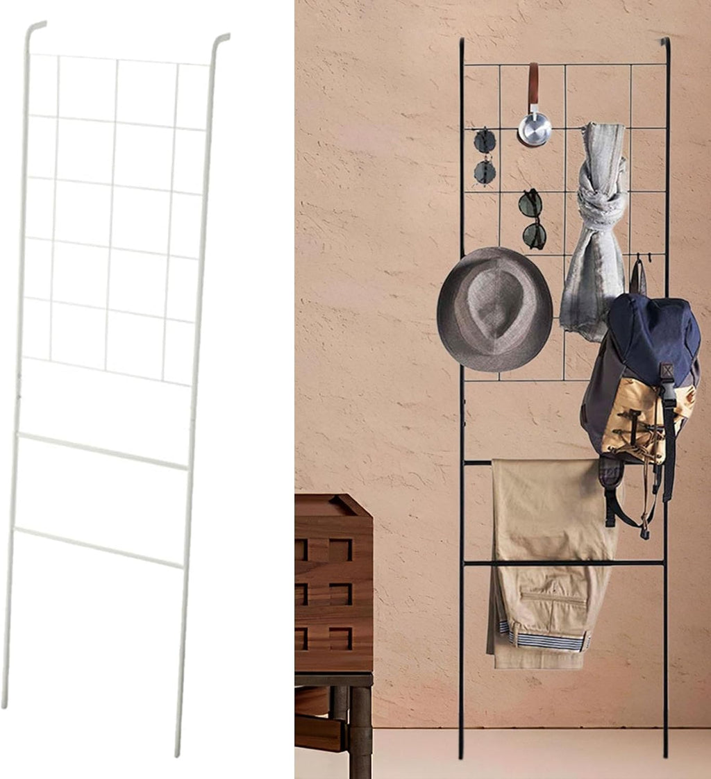 Home Leaning Ladder Rack Blanket Holder Tie Storage Home Decoration Wall Leaning Decorative Ladder for Bedroom Toilet Kitchen, White