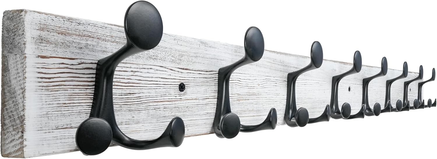 SKOLOO 43-Inch Wood Coat Rack Wall Mount with 8 Triple Hooks - Ideal for Family Entrances, Classrooms, and Pet Supplies Storage - Perfect Coat Hooks for Wall,Distressed White Wash