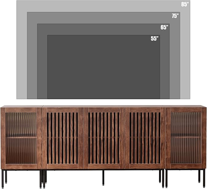 Modern TV Stand for TVs up to 85 Inch, Entertainment Center TV Console with Storage Cabinets and Glass Doors, Media Console for Living Room, Brown