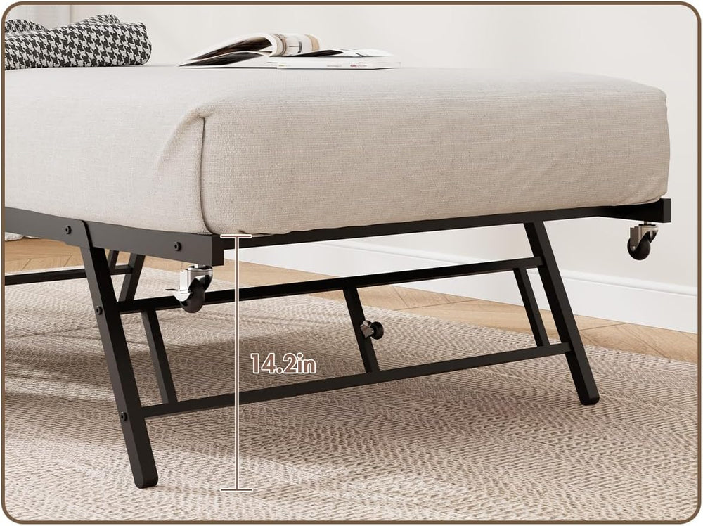 IDEALHOUSE Twin Daybed with Trundle, Day Bed with Industrial Wood Grain Headb...