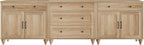 WAMPAT Farmhouse TV Stand for 100 Inch TV, 3-in-1 TV Console Table with 5 Drawers and 4 Doors, Entertainment Center for 75/80/85/90 Inch TV, Kitchen Sideboard Buffet Cabinet for Dining Room, Oak