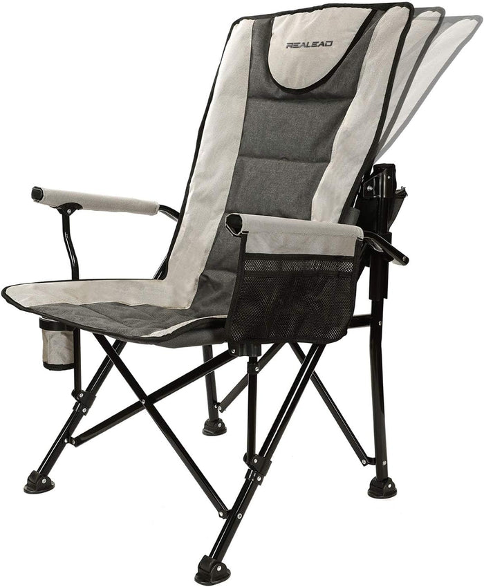 REALEAD Camping Chairs for Adults - Heavy Duty Folding Chairs for Outside Support 400 LBS - Padded High Back Camp Chair with Movable Backrest - Portable Lawn Chairs for Outdoor Sports