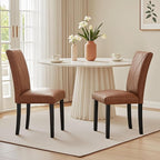 VECELO Upholstered Dining Chairs Set of 2, Modern PU Leather and Solid Wood Legs & High Back for Kitchen/Living Room- Brown
