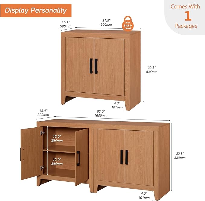 WAMPAT Farmhouse TV Stand for TVs up to 65 Inch, Rustic Wood Entertainment Center & Media Console with 4 Storage Doors, Accent Cabinet for Living Room, Hallway, Rustic Mocha