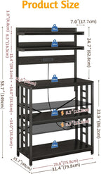 Baker's Rack with Power Outlet, 5-Tier Microwave Stand with Storage, Black | LED Lights,Kitchen Coffee Bar Storage,Microwave Stand with Storage,Spice Organizer for Kitchen, Dining Room and Office
