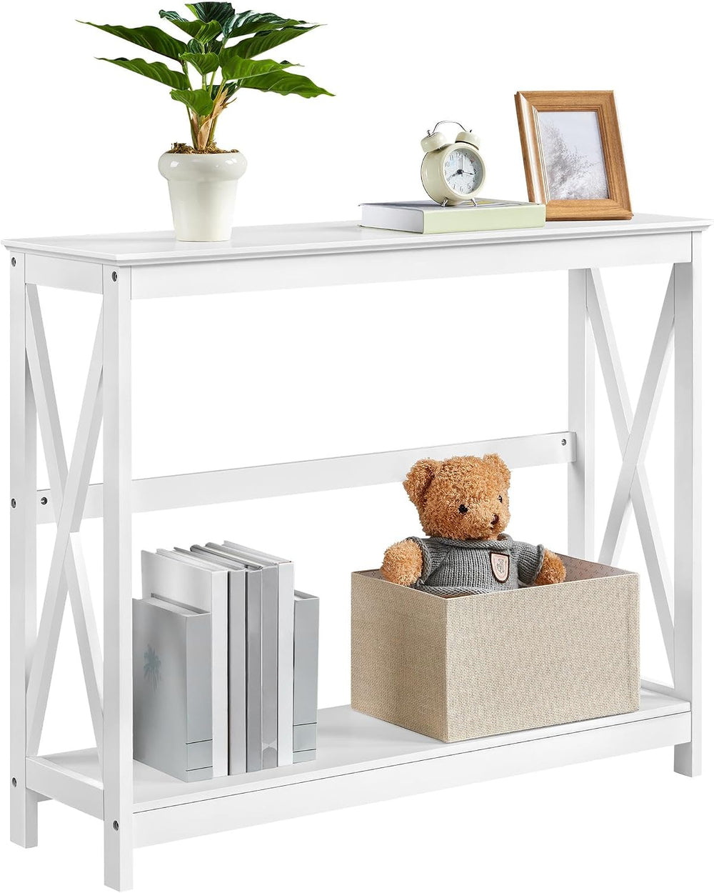 Yaheetech Narrow White Entryway Console Table, 2-Tier X-Frame Storage Shelf |...