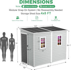 4x8 FT Plastic Storage Sheds Outdoor with Floor and Openable Window, Lean to Resin Shed Easy to Install, Compact Sheds & Outdoor Storage/Tool Shed for Garden & Backyard, Gray