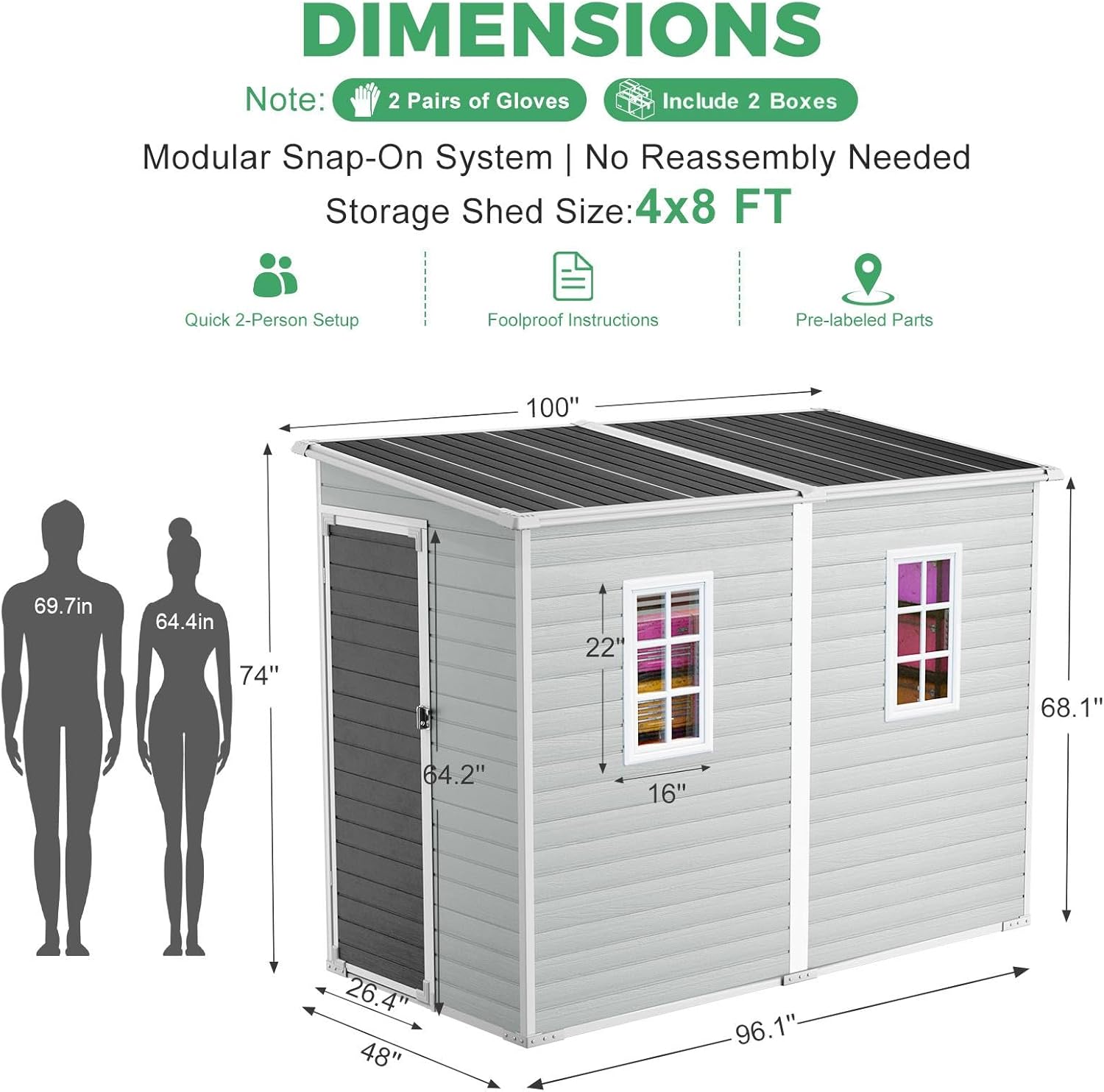 4x8 FT Plastic Storage Sheds Outdoor with Floor and Openable Window, Lean to Resin Shed Easy to Install, Compact Sheds & Outdoor Storage/Tool Shed for Garden & Backyard, Gray