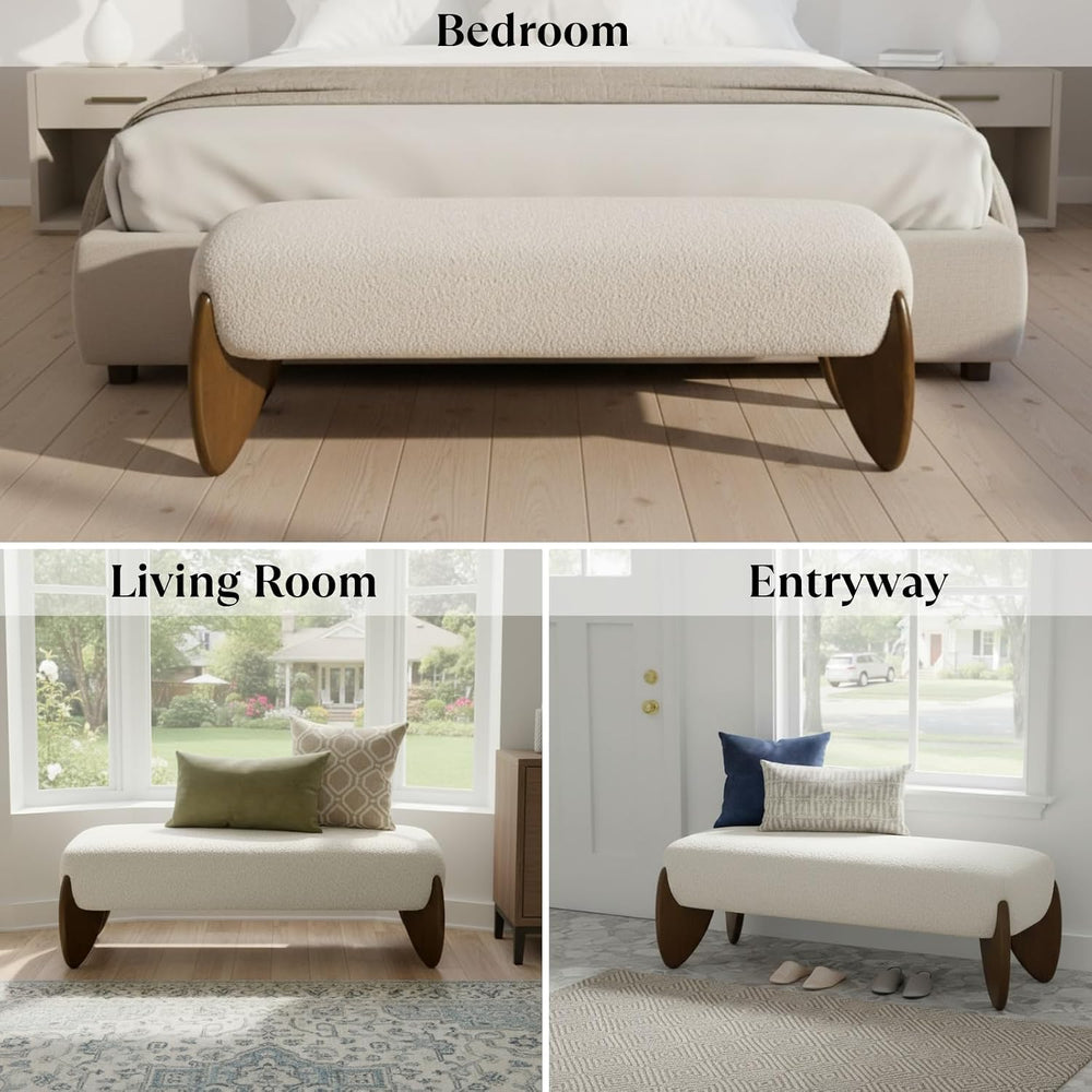 Ya-Home Modern Boucle Bedroom Bench, 50” Upholstered End of Bed Bench with Co...