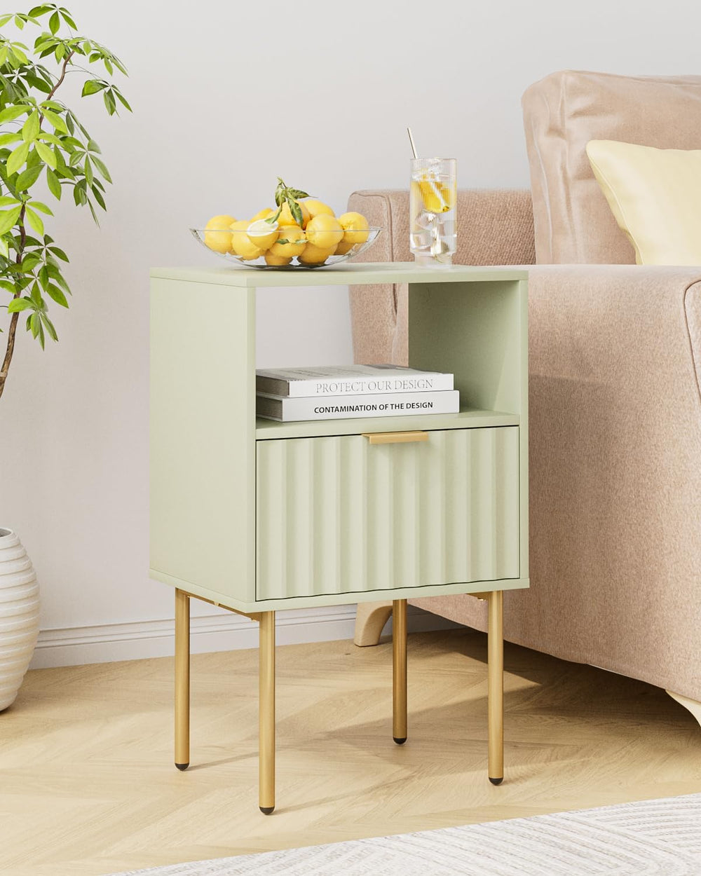 Nightstand,Modern Bedside Table with Gold Frame,Night Stand,Bedside Furniture...