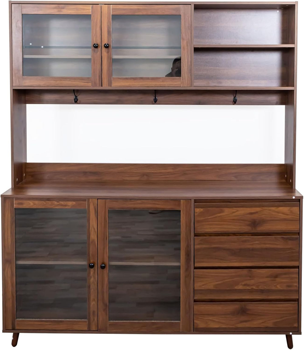 Freestanding Storage Cabinet with 4 Dawers, 3 Shelves, 2 French Doors, Rectan...