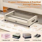 Under Bed Storage with Wheels,XXL 60L Under Bed Storage Containers with Clear Lids, Rolling Under Bed Metal Drawer for Clothes, Shoes,Toys (White, 2 Pack)