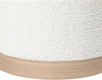 Round Storage Ottoman for Living Room, Small Velvet Vanity Stool with Light-Wood Base, White