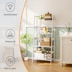 HITNET Ladder Shelf, 4 Tier Bookshelf, Floor Standing Bathroom Storage Rack with Bamboo Frame, Home Office Open Display Bookcase, White