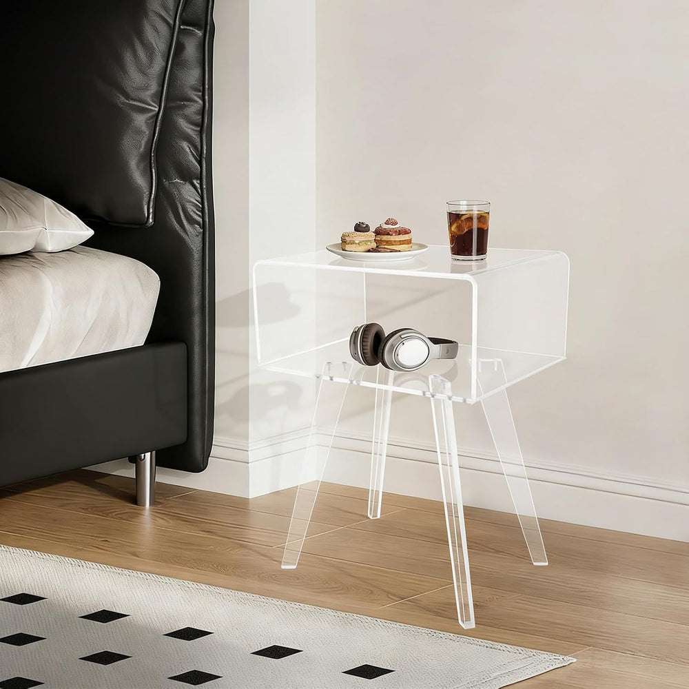 Clear Acrylic Nightstand with 2 Tiers, Modern Transparent Bedside Table, 16.5...