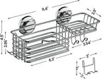 LEVERLOC Shower Caddy Suction Cup, Shelves for Inside with Hooks & Soap Holder Toothbrush Holder, NO-Drilling Bathroom Organizer, Rustproof Holder Storage, Silver