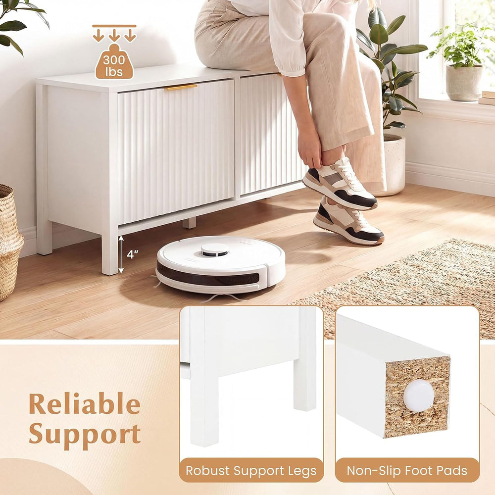Giantex Shoe Storage Bench with 2 Flip Drawers, Wooden Entryway Bench with St...