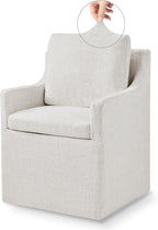 Upholstered Dining Chairs Set of 2, Modern Dining Room Chairs with Casters & Washable Cover, Rolling Accent Chair with Comfy Backrest for Kitchen, Farmhouse, Living Room, Cream Beige, 2 Box
