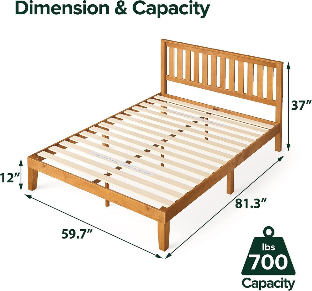 Zinus Alexia Solid Wood Platform Bed Frame with Headboard, Queen