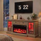Fireplace TV Stand Up to 80" TVs, 70'' Modern Entertainment Center with 36" Electric Fireplace & LED Lights, Farmhouse Media Console with Storage Cabinet & Drawer for Living Room, Gray