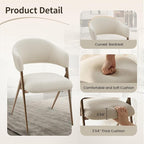 Dining Room Chairs Set of 6, Upholstered Dining Room Chairs, Mid Century Fabric Kitchen Chairs with Curved Backrest and Metal Legs, Beige