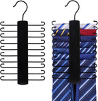JOHOUSE Wooden Tie Rack, Tie Hanger Organizer for Men Closet 20 Hooks 360 Degree Rotating Hanging Space Saving Holder for Belt Scarf, Black