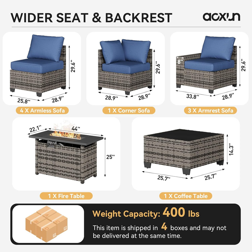 Aoxun 10-Piece Sectional Sofa with 44" Fire Pit, 4" Thicken Cushion...