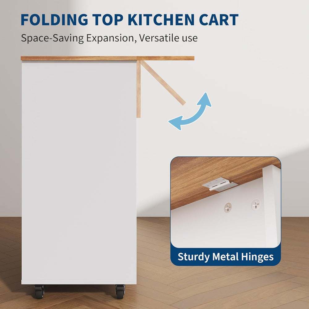 Garvee Kitchen Island with Drop Leaf, Rolling Kitchen Island on Wheels with S...
