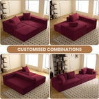 108" L-Shaped Boneless Couch, Modular Sectional Sofa with Moveable Ottoman, Corduroy Cloud Couches for Living Room, No Assembly, Ship in a Box, Red