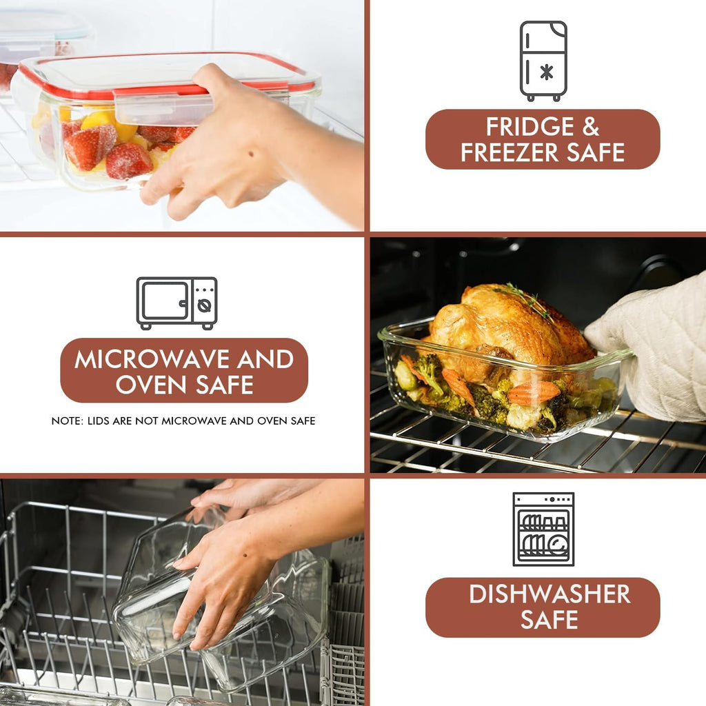 Razab 35 Pc Set Glass Food Storage Containers with Lids - Meal Prep Airtight Bento Boxes BPA-Free 100% Leak Proof (15 lids,15 glass & 5 Plastic Sauce/Dip Containers)