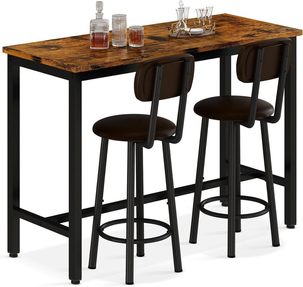 AWQM Bar Table Set of 2, Industrial Bar Table and Chairs Set of 2,3 Piece Bar...