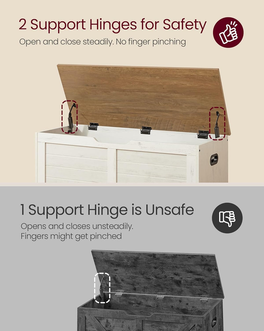 VASAGLE Storage Chest, 39.4 Inches Width Bench with 2 Safety Hinges | Farmhou...