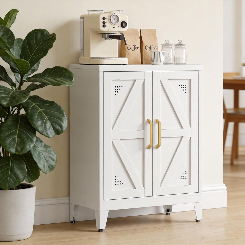 Short Storage Cabinet with 2 Doors and Adjustable Shelves, Metal Pantry Cabin...