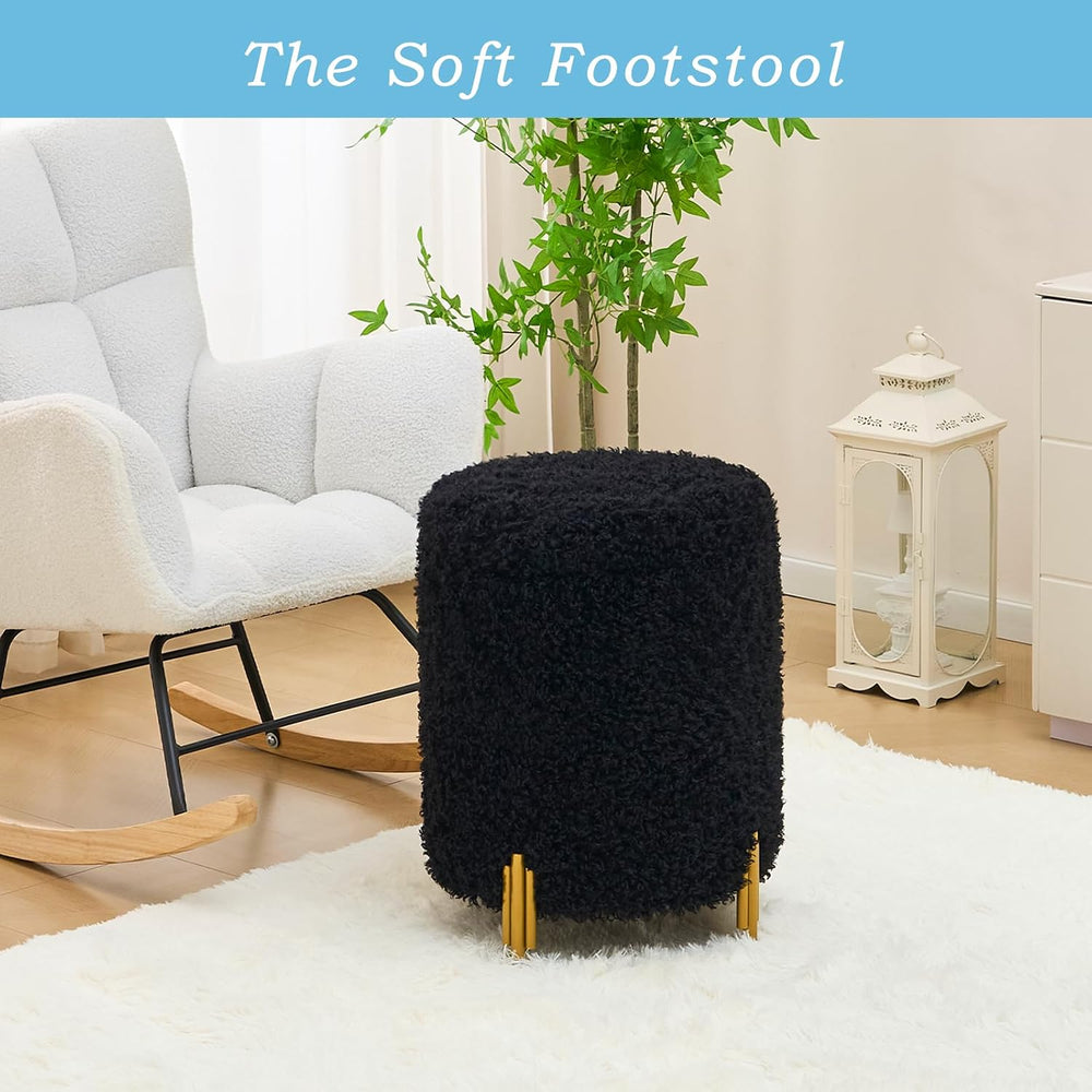 Round Storage Ottoman,Modern Foot Stool with Metal Legs,Vanity Stool with Sof...
