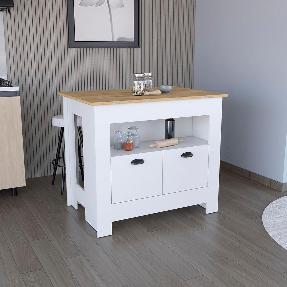 Kitchen Island Two Door Cabinet and Shelf in Multicolor | Includes two cabine...