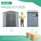 4x6 FT Outdoor Storage Shed with Windows, Wood & Metal Garden Shed, Small Outside Storage Shed Waterproof for Backyard, Garden, Patio, 4 Vents (Without Floor) Gray