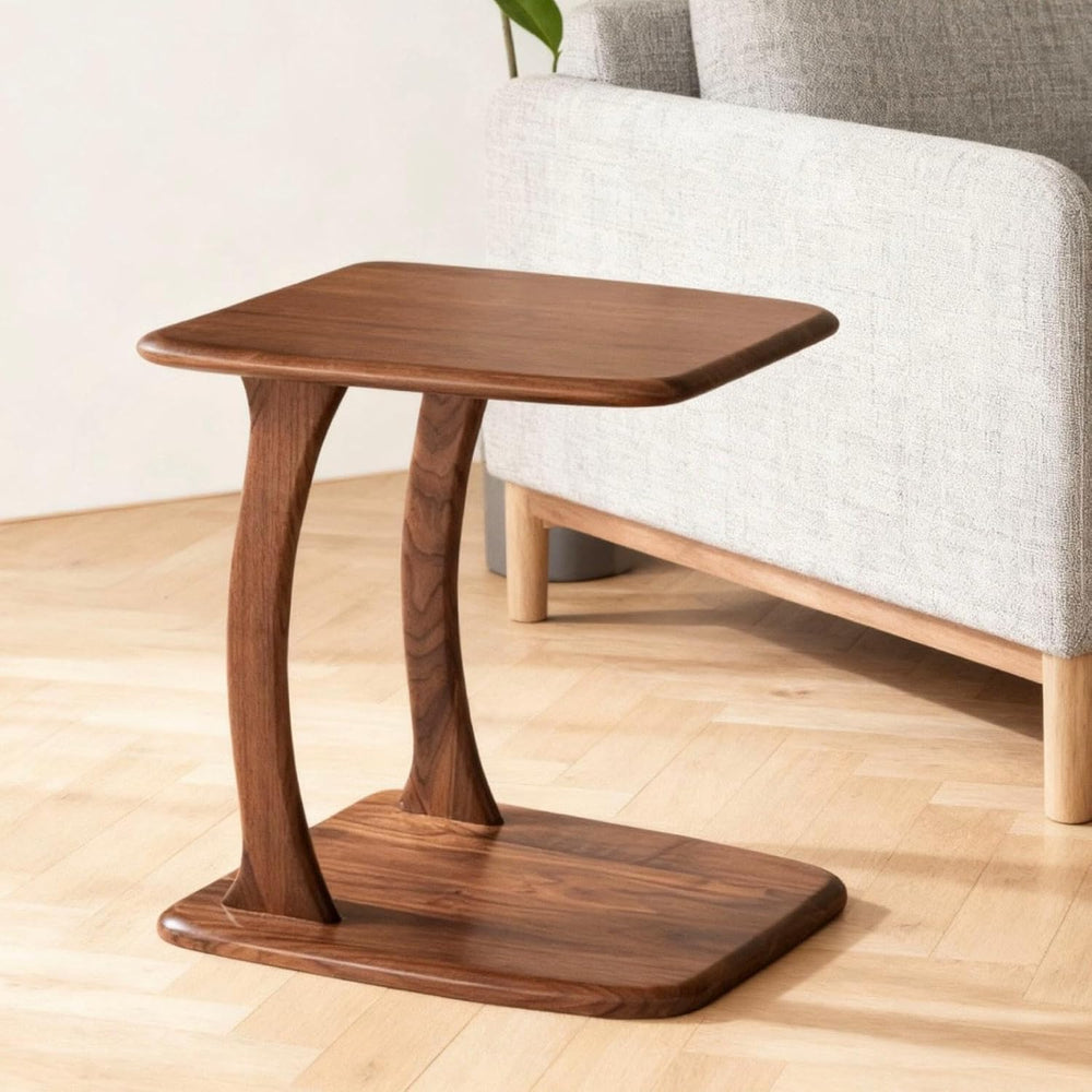 2-Tier C Shaped End Table, Wood Side Table TV Tray Table Couch Table that Sli...